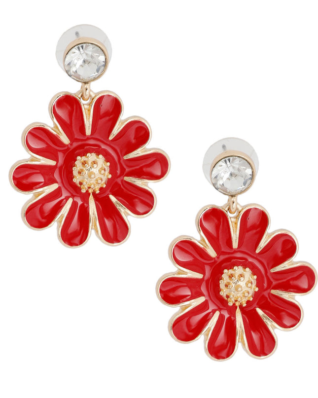 Red Metal Daisy Earrings
