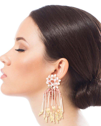 Blush Flower Beaded Tassel Earrings