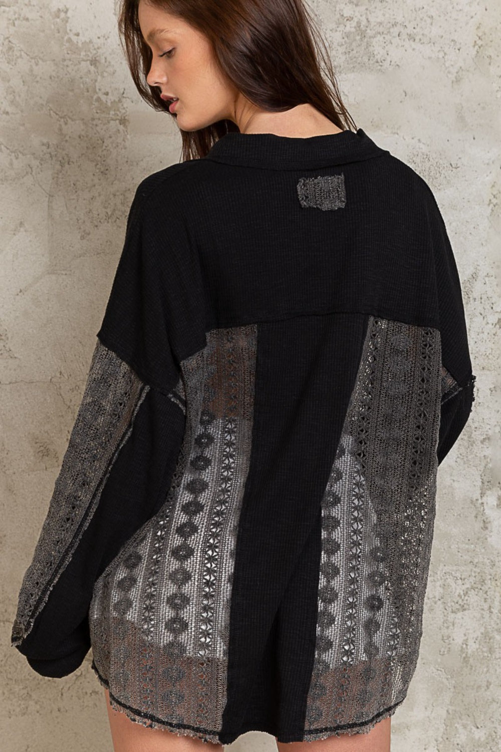 Collar Long Sleeve Lace Blouse