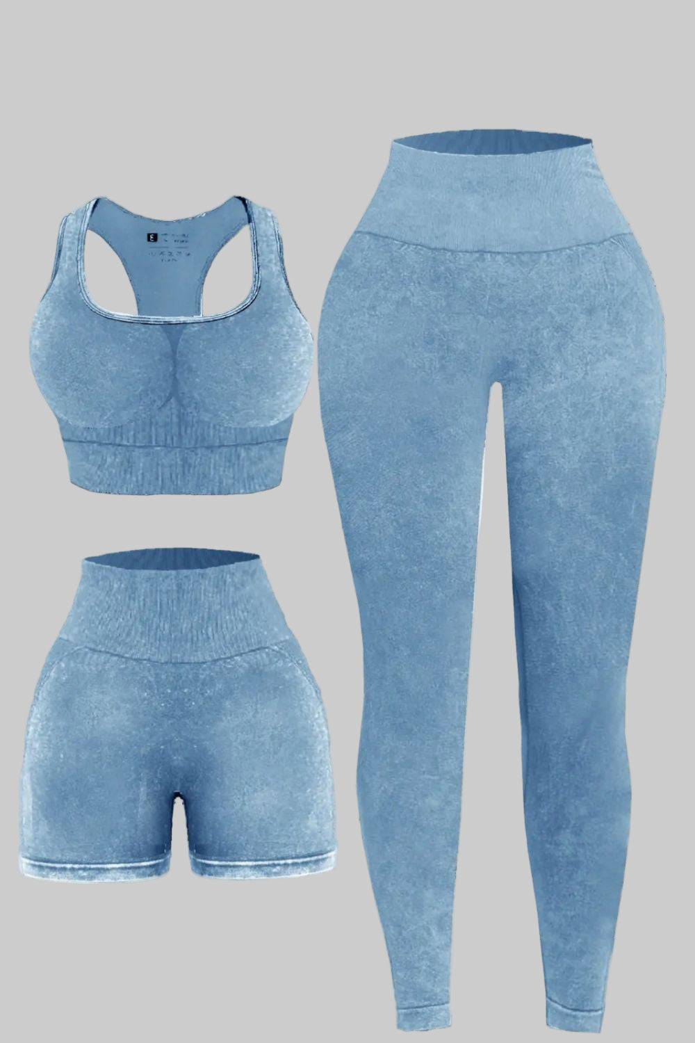 3 Piece Washed Square Neck Wide Strap Active Set