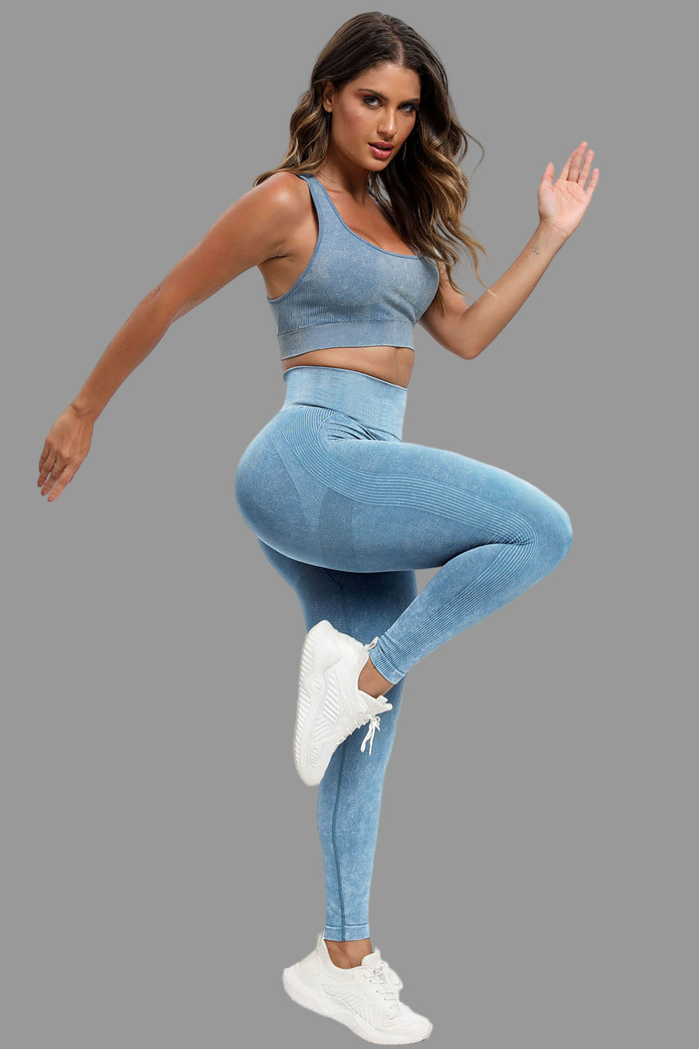 3 Piece Washed Square Neck Wide Strap Active Set