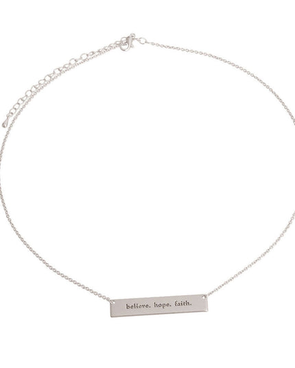 Silver Believe Faith Hope Plate Necklace