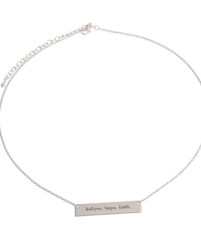 Silver Believe Faith Hope Plate Necklace