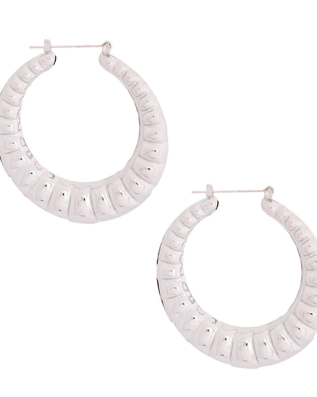 Silver Ribbed Hollow Hoops