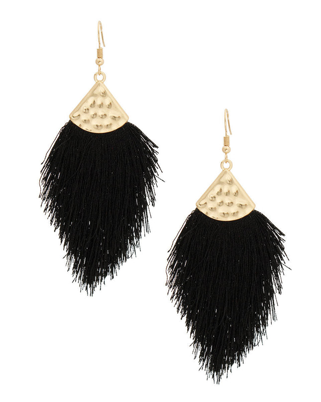 Black Silk Tassel Fish Hook Earrings