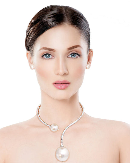 Silver Twisted Choker Pearl Necklace