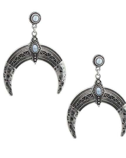 Engraved Burnished Silver Arch Earrings