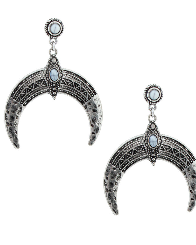 Engraved Burnished Silver Arch Earrings