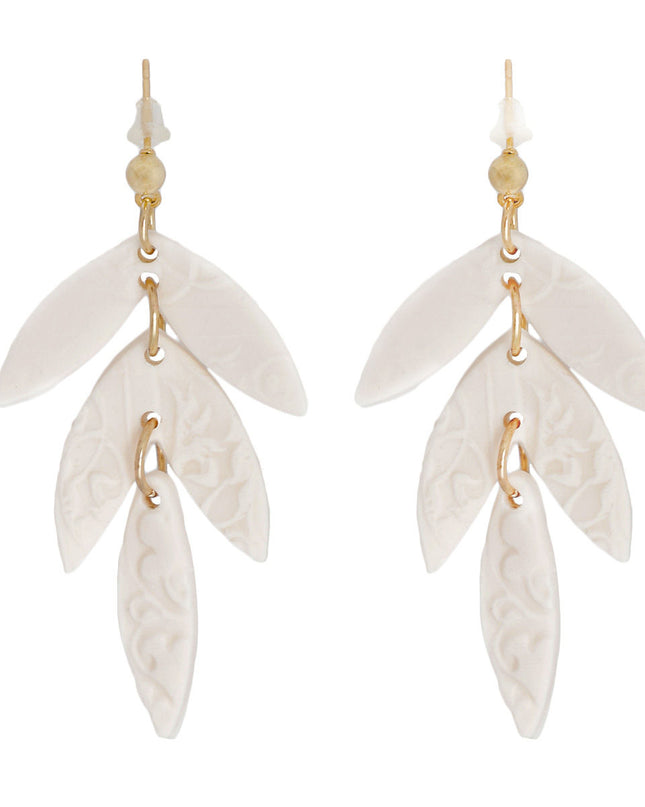 Pale Pink Clay Leaf Shape Bridal Earrings