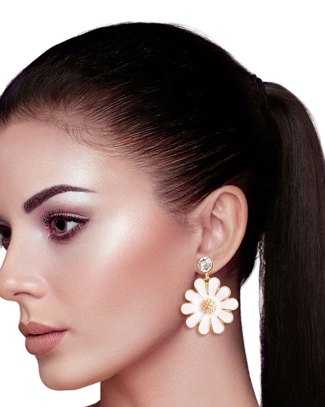 White Metal Daisy Earrings