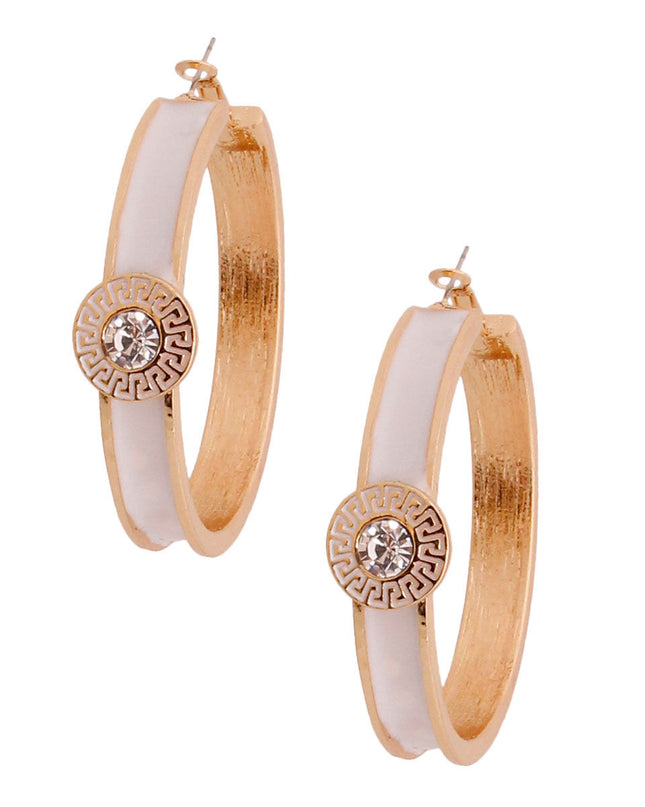 White Greek Medallion Heavy Hoops