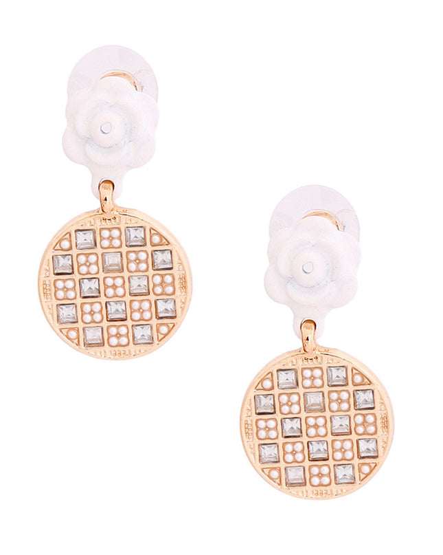 White Flower Checkerboard Earrings