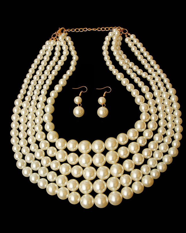 Cream Pearl Multi Strand Necklace Set