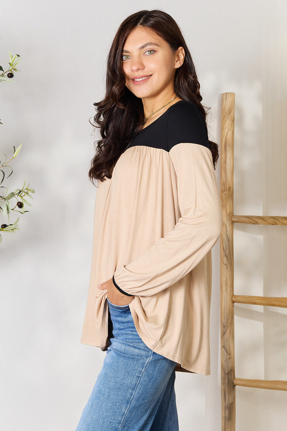 Long Sleeve Ruched Blouse