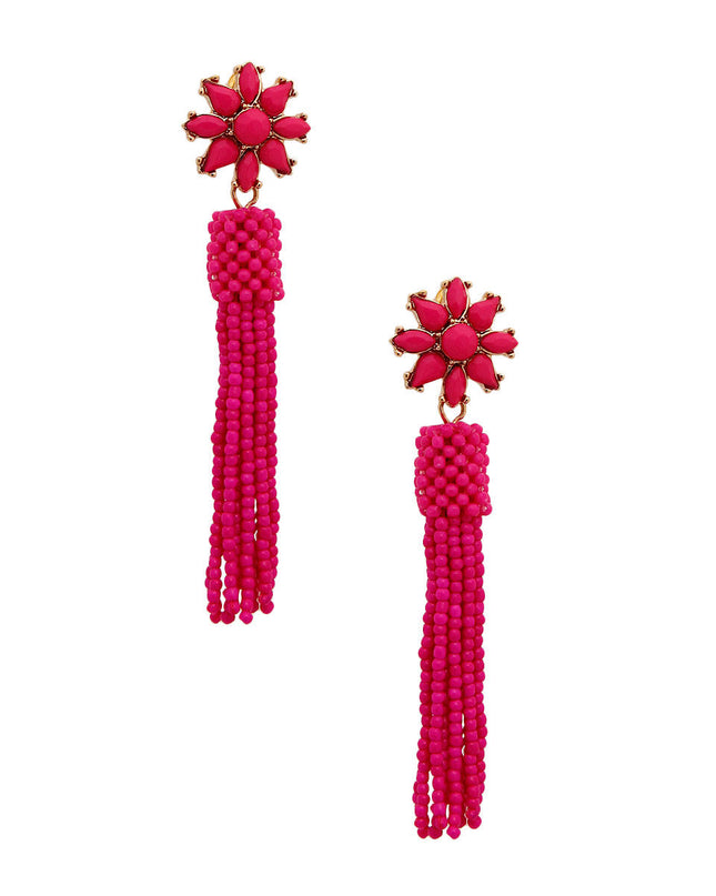 Fuchsia Flower Seed Bead Earrings