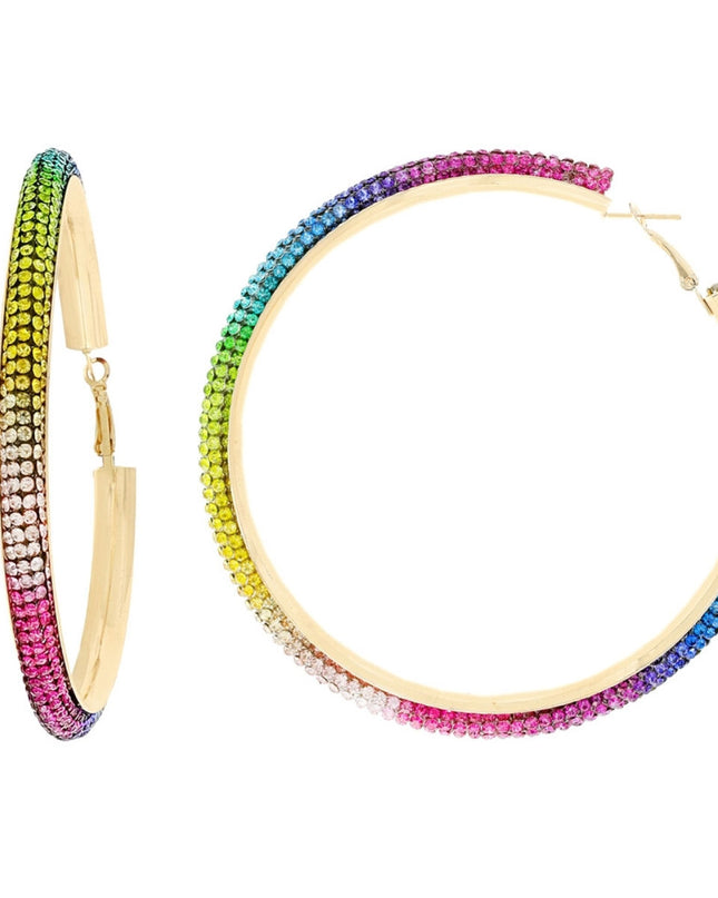 Rainbow Rhinestone Hoops