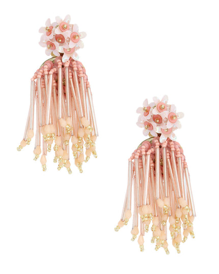 Blush Flower Beaded Tassel Earrings
