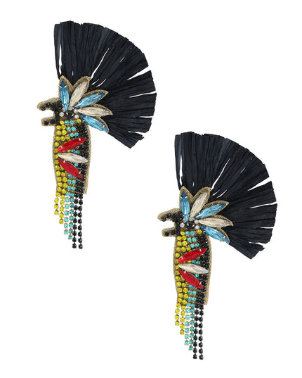 Raffia and Rhinestone Macaw Earrings