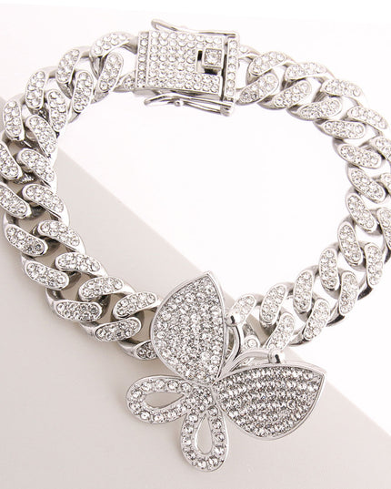 Iced Silver Butterfly Cuban Bracelet