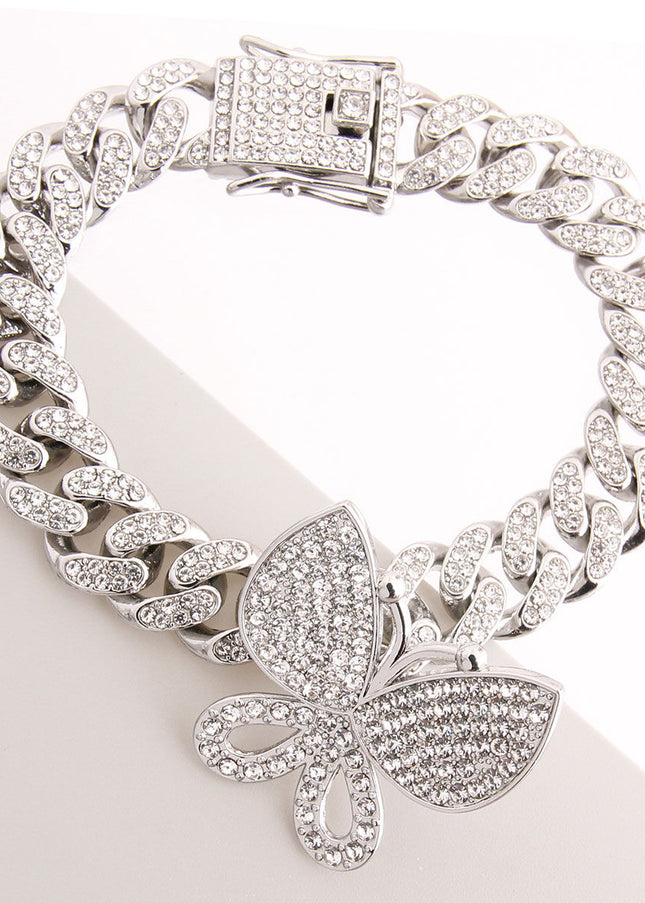 Iced Silver Butterfly Cuban Bracelet