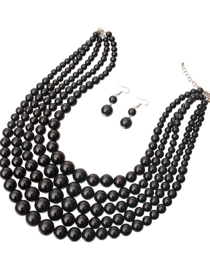 Midnight Black 5 Strand Graduated Pearl Necklace