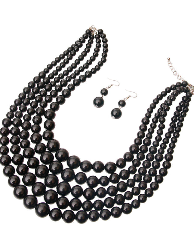 Midnight Black 5 Strand Graduated Pearl Necklace