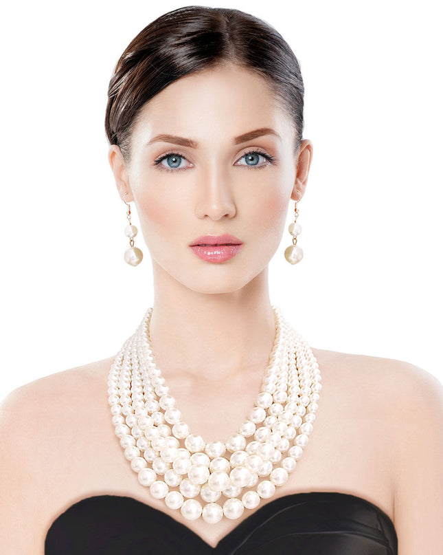 Cream Pearl Multi Strand Necklace Set