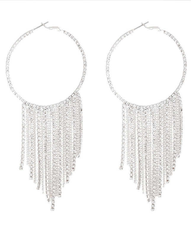Silver Iced Fringe Hoops