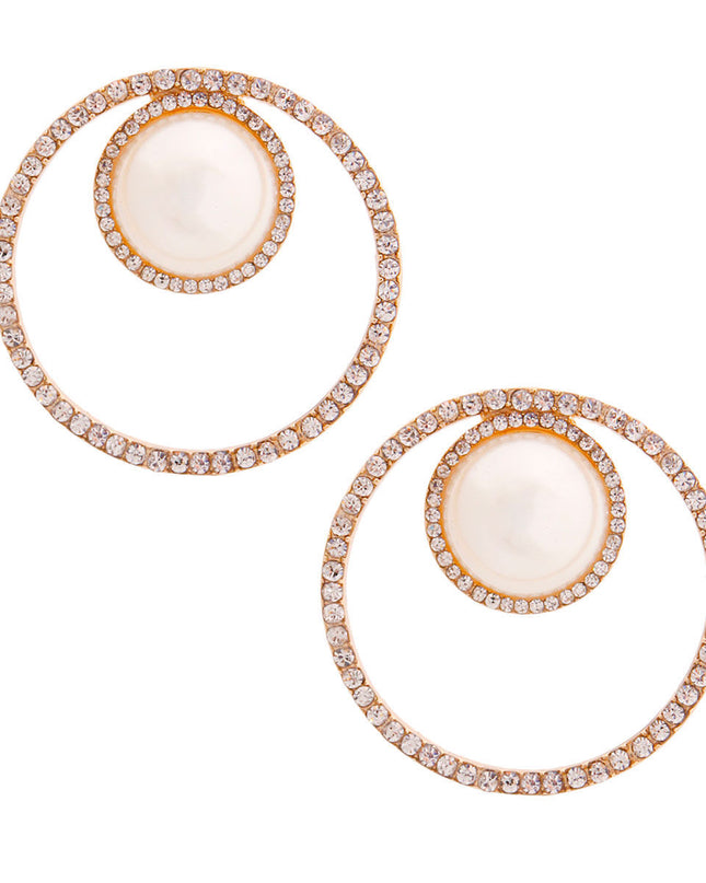 Cream Pearl Pave Round Earrings