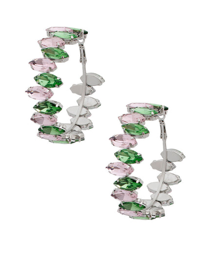 AKA Pink Green Marquise Glass Crystal Hoops