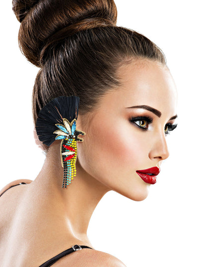 Raffia and Rhinestone Macaw Earrings