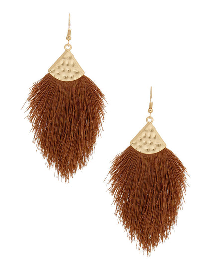 Brown Silk Tassel Fish Hook Earrings