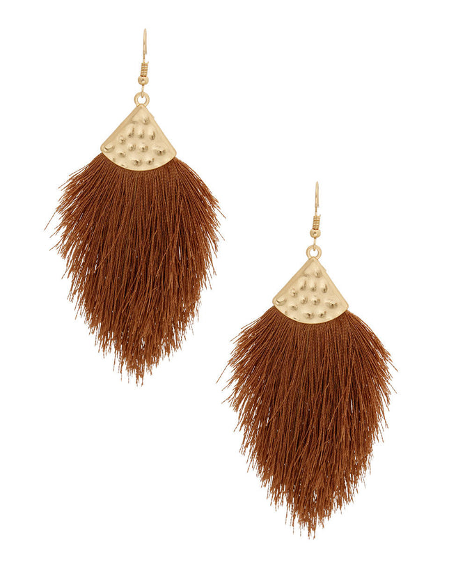 Brown Silk Tassel Fish Hook Earrings