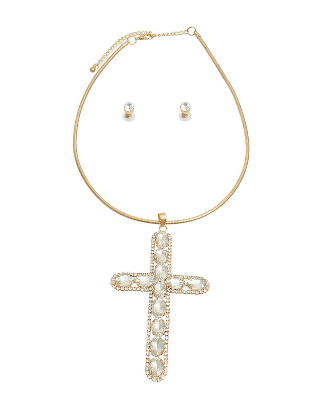 Gold Rigid Collar Elegant Cross Necklace