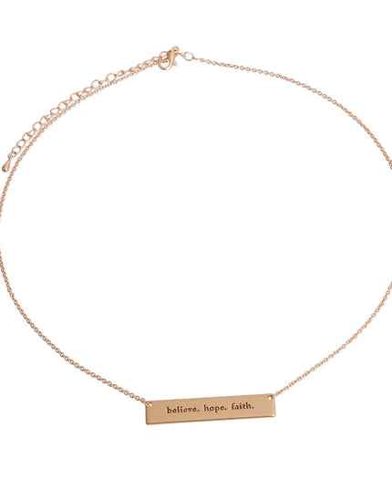 Gold Believe Faith Hope Plate Necklace