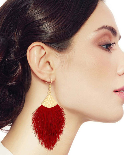 Burgundy Silk Tassel Fish Hook Earrings