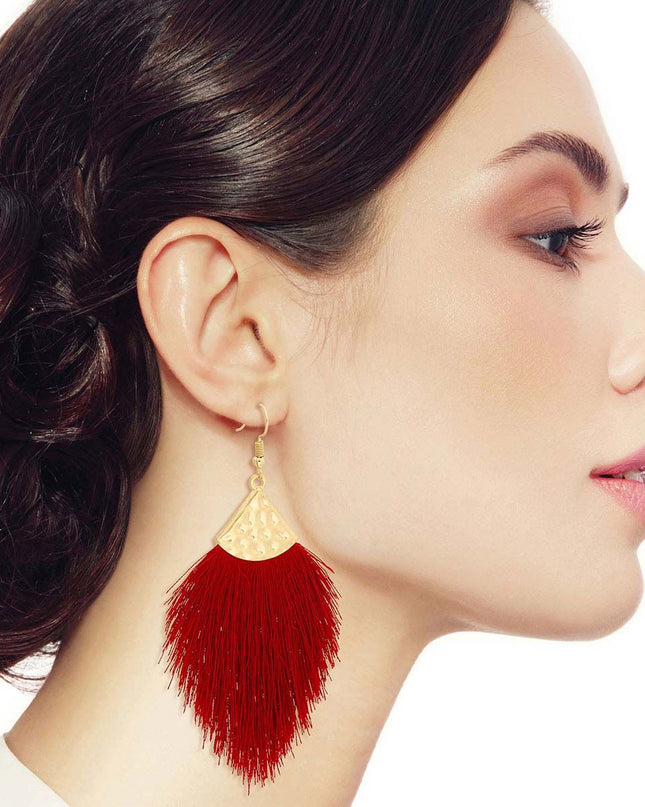 Burgundy Silk Tassel Fish Hook Earrings