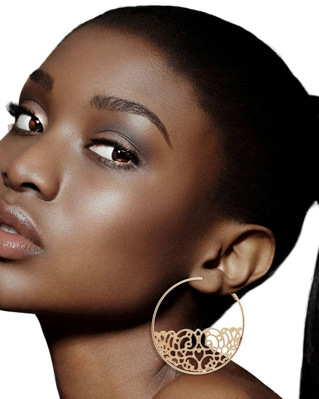 Gold Half Filigree Hoops