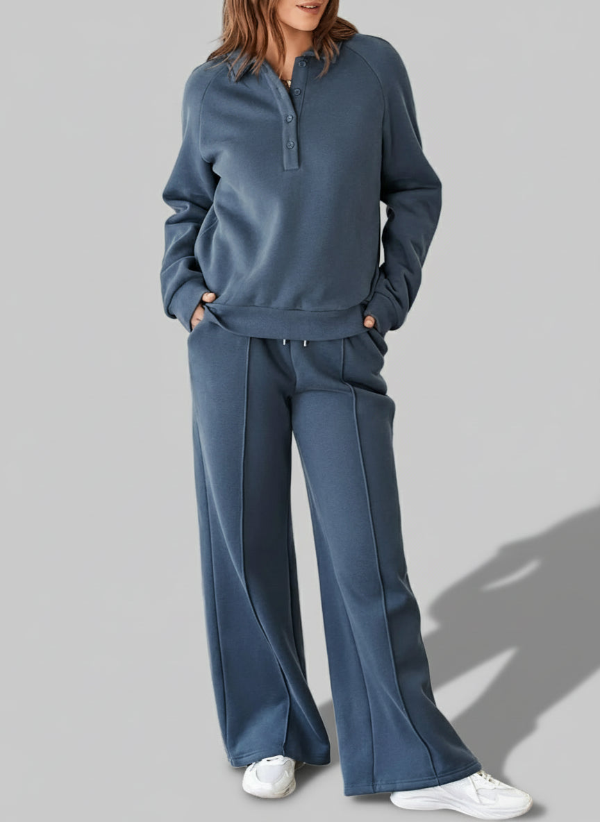 Ash blue collard sweatshirt and high waist matching pants