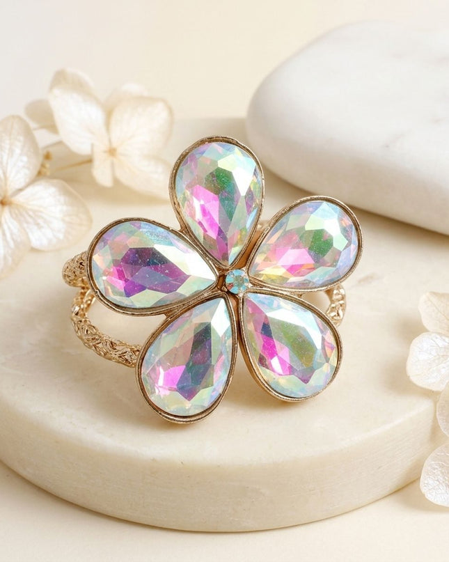 Aurbo Glass Crystal Daisy Flower Cuff Bracelet