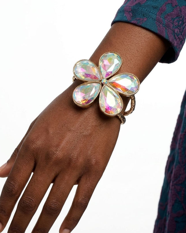 Aurbo Glass Crystal Daisy Flower Cuff Bracelet