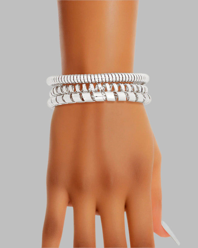 Women's Cuff Bracelet Set 3 Pcs Silver Metal Assorted Coiled Spiral Cuff Bracelets. Adjustable