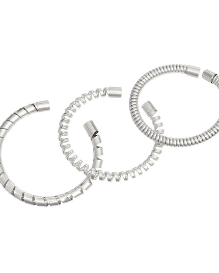 Women's Cuff Bracelet Set 3 Pcs Silver Metal Assorted Coiled Spiral Cuff Bracelets. Adjustable.