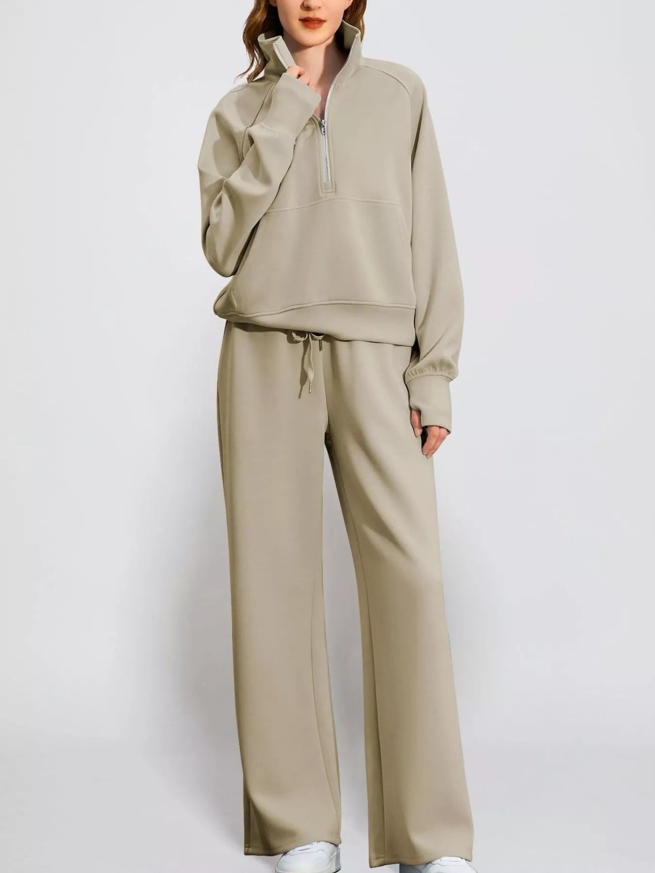 Beige Matching Sweatshirt and Pants