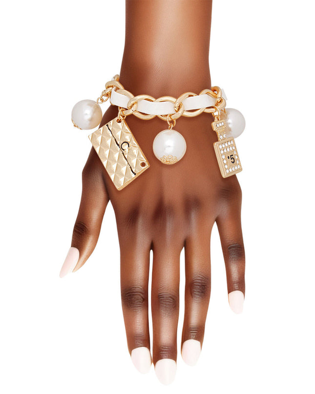 Bracelet White Woven Gold C No 5 Charms Women