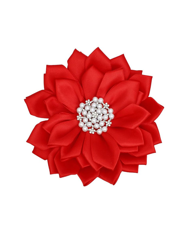 Brooch Red Flower Pearl Clip and Pin for Women