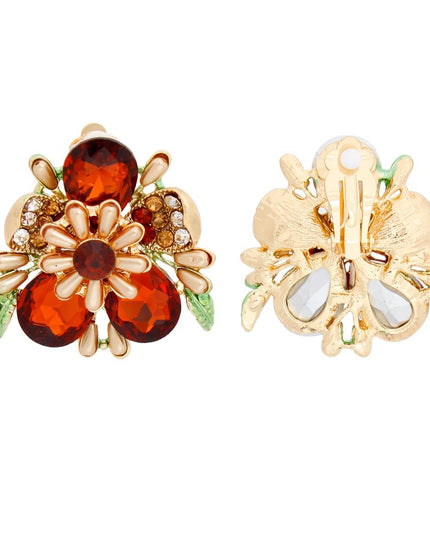 Clip On Brown Flower Bloom Earrings for Women