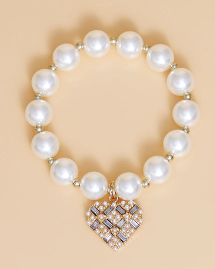 Cream Pearl Stone Heart Bracelet