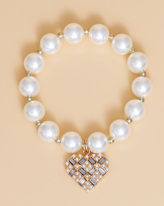 Cream Pearl Stone Heart Bracelet