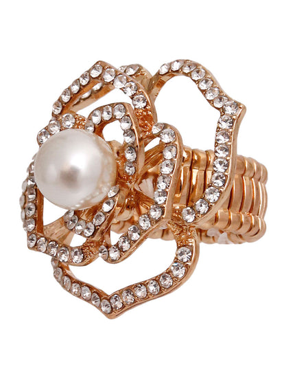 Gold Cut Out Flower Pearl Ring